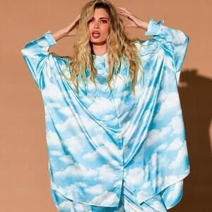 Dressed in LALA Sky Blue Cloud Print Dress